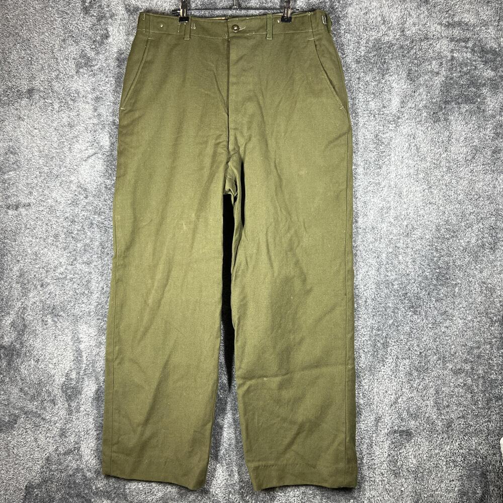 Pants Mens 34x29 Green Chino Wool Cotton Relaxed Fit Workwear Suspender Army